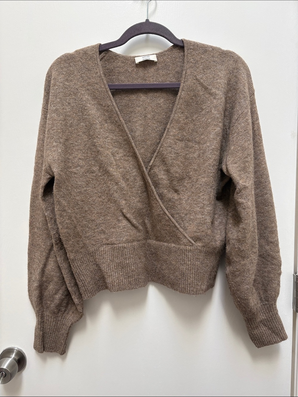 Aritzia Wilfred Brown Wrap-Style V-Neck Sweater